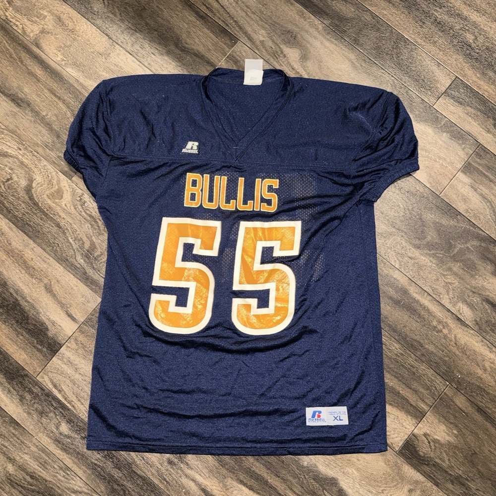 Vintage Russell Athletic Mesh Football Jersey Bullis Youth XL Navy Blue Fan Gear